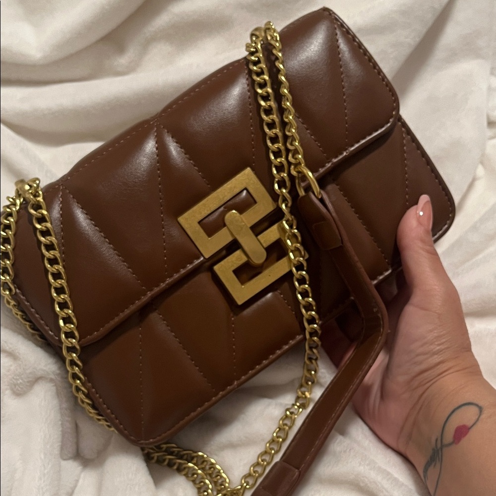 Quilted Brown Chain Shoulder Bag